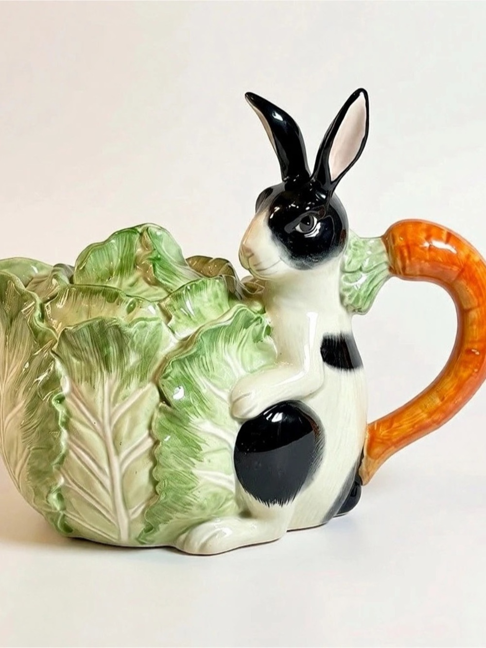 Fitz & Floyd Kensington Rabbit Teapot Ceramic Green & Orange